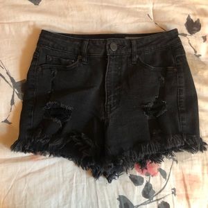 Aero black distressed denim shorts